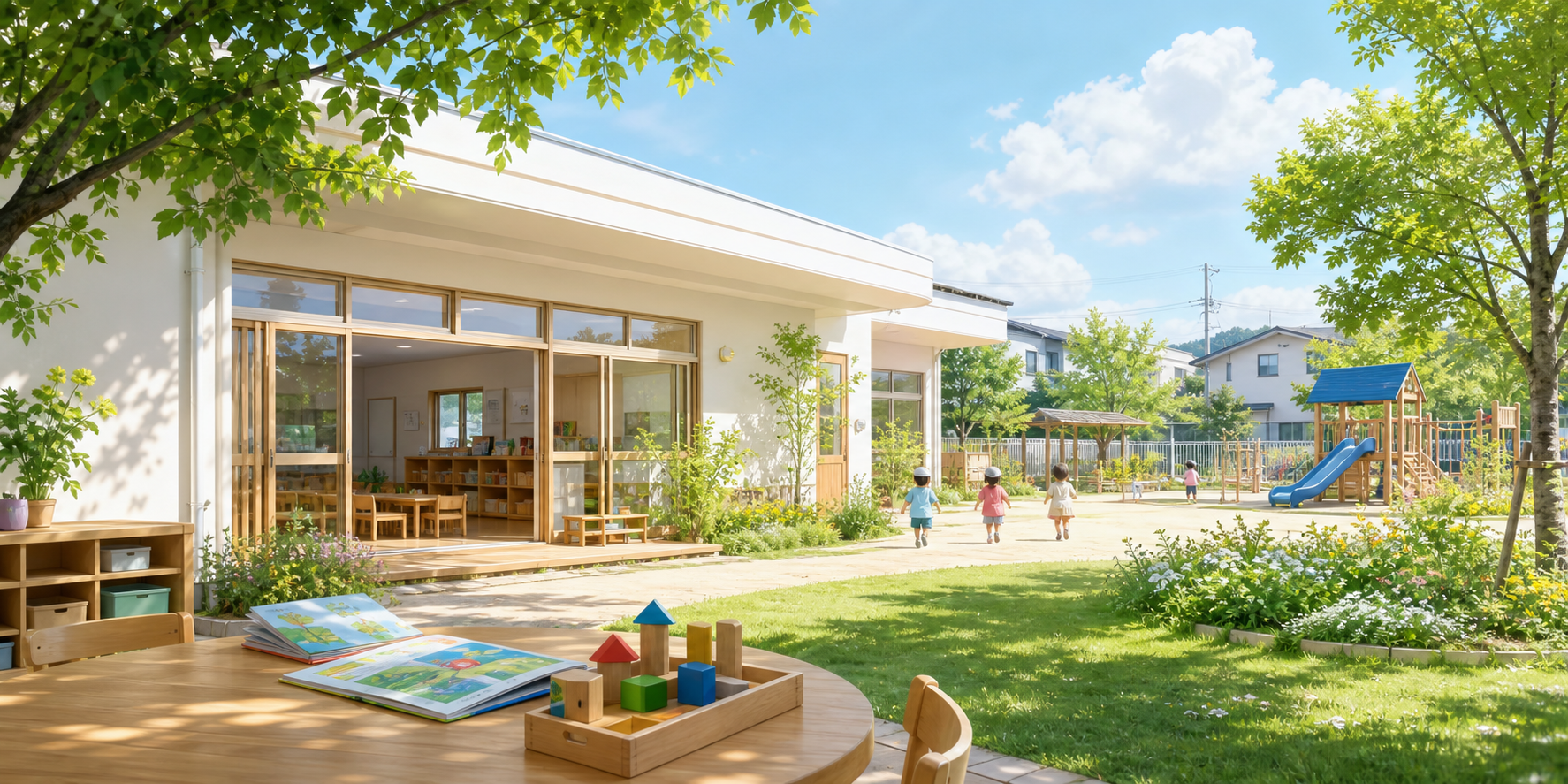 公立幼稚園の園舎、園庭、学びの場を表したアイキャッチ画像